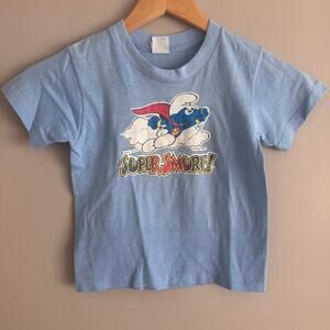 Vintage 80s Smurfs Super Smurf Blue T Shirt 1982 Youth Kids 7